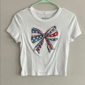 White T-Shirt with American Flag Bow